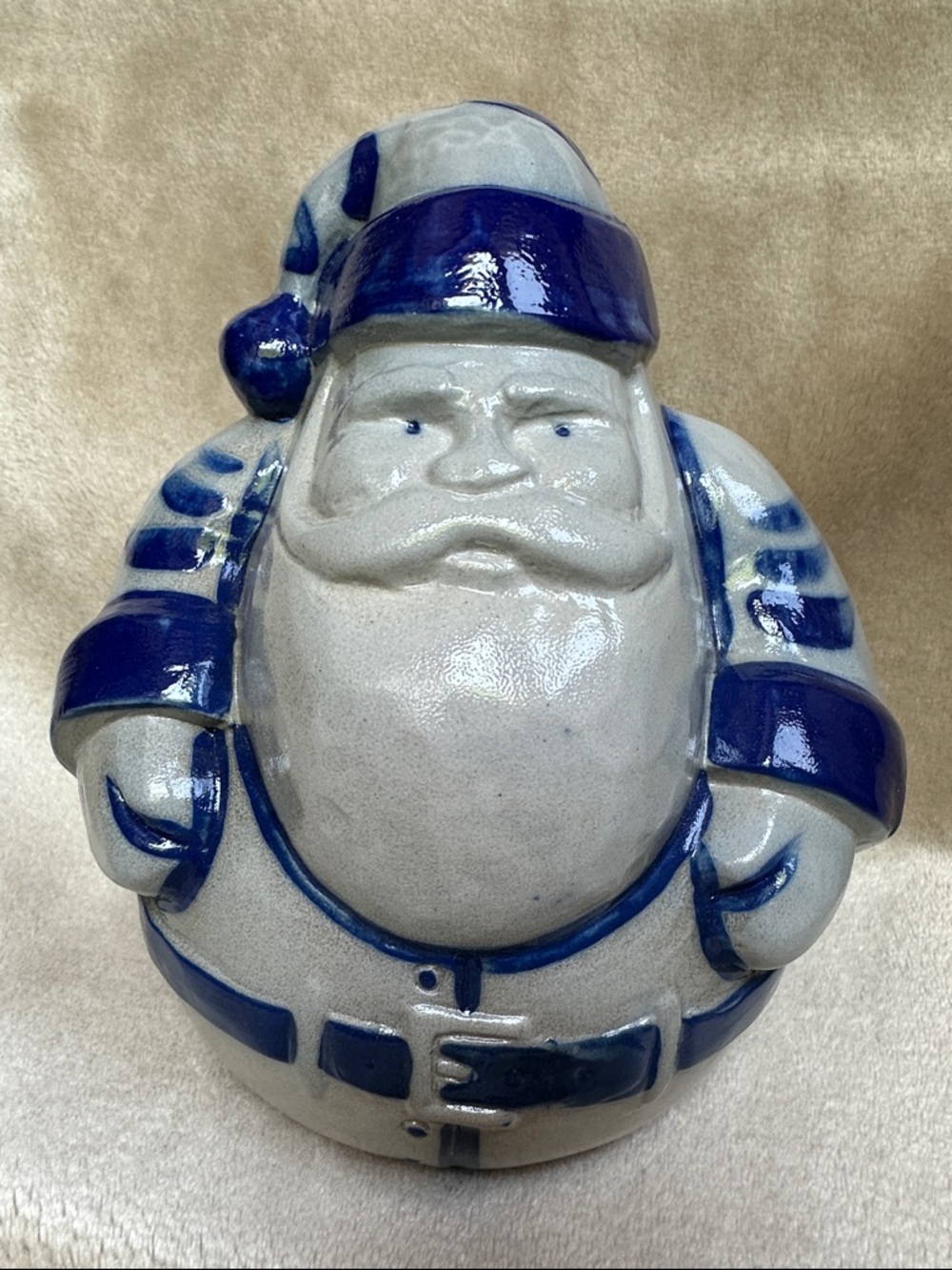 Eldreth Pottery 1993 Santa Salt Glazed Cobalt Blue 8” Signed
